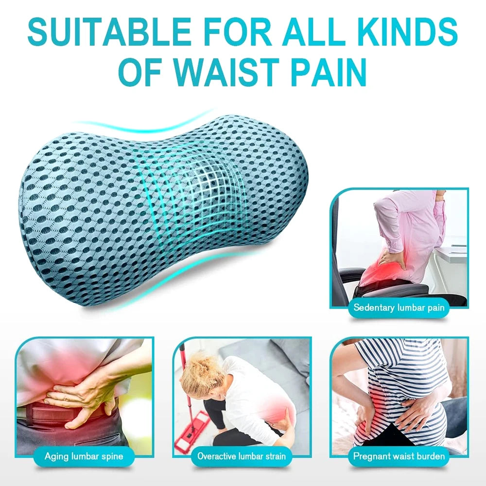 Premium Lumbar Support Pillow – Memory Foam Back Cushion for Car Seat & Office Chair – Ergonomic Waist Pillow for Lower Back