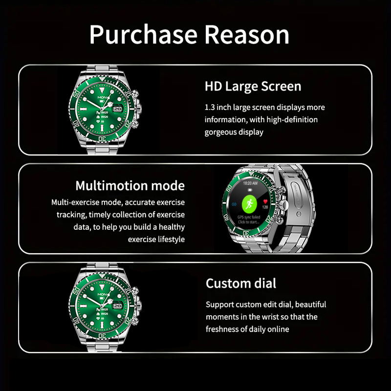 Premium Men's Sport Watch, Luxury Stainless Steel Analog Quartz, Fashionable Casual & Business Design, Large Dial, Calendar 