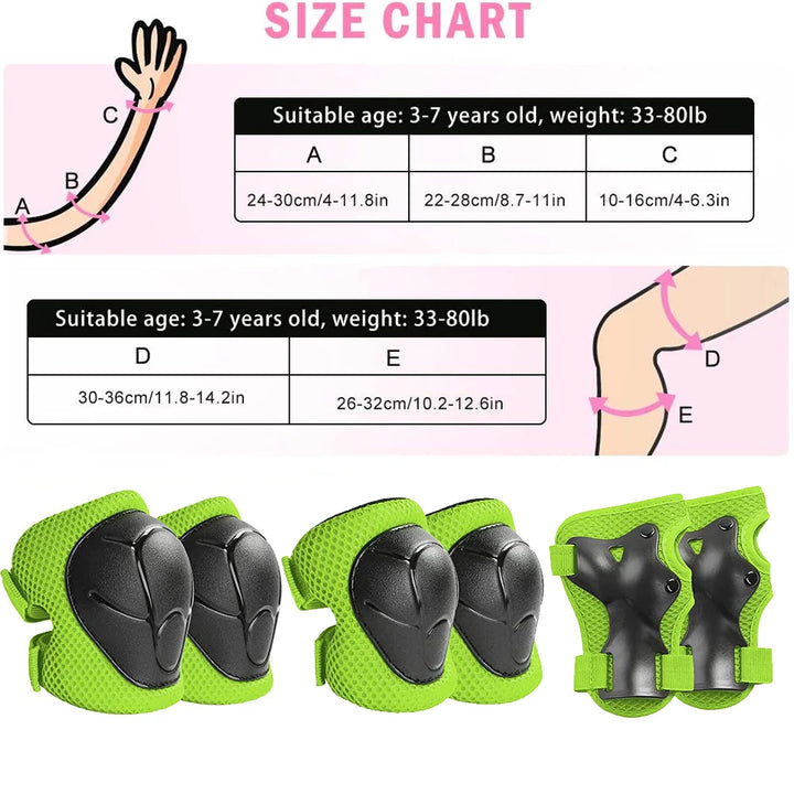 Premium Kids Knee Pads, Elbow Pads & Wrist Guards Safety Set for Ages 3-7, Adjustable Protective Gear for Boys & Girls,