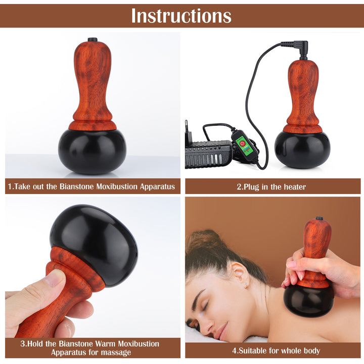 Premium Hot Stone Electric Gua Sha Massager for Skin Lift & Muscle Relaxation – Natural Bianstone, 5 Temperature Settings, 