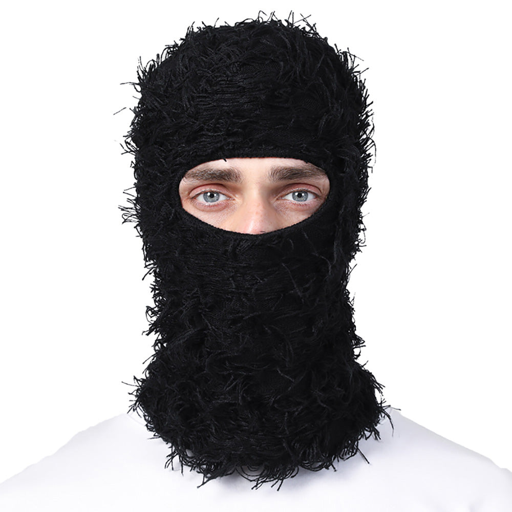 Premium Hip Hop Balaclava Beanie – Distressed Knit Ski Mask for Women, Camouflage Fuzzy Full Face Ski Hat, Outdoor Winter 