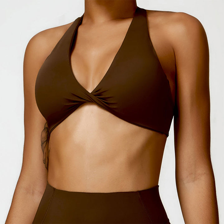 Premium High Support Sports Yoga Bra – Sexy Halter Straps, Push-Up Padded Bralette for Running, Gym & Fitness – Impact