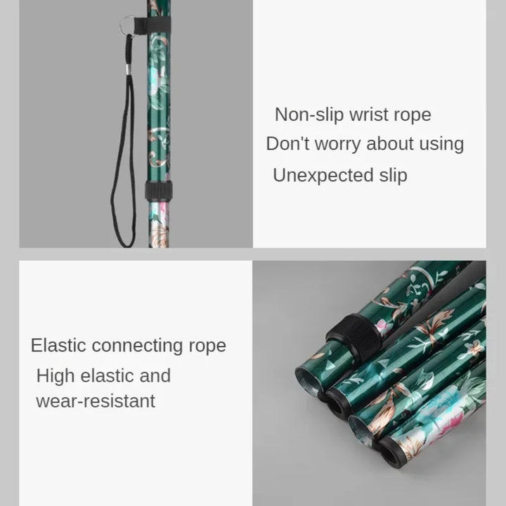 Premium Adjustable Walking Cane – Folding Elderly Cane with Non-Slip Rubber Foot Pads, Comfortable Macromolecule Handle, 