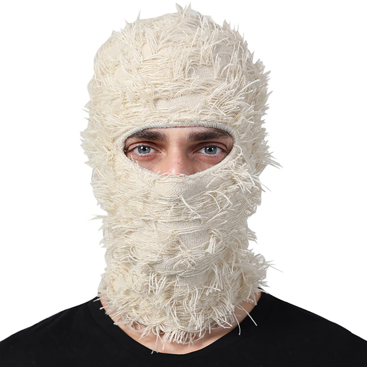 Premium Hip Hop Balaclava Beanie – Distressed Knit Ski Mask for Women, Camouflage Fuzzy Full Face Ski Hat, Outdoor Winter 