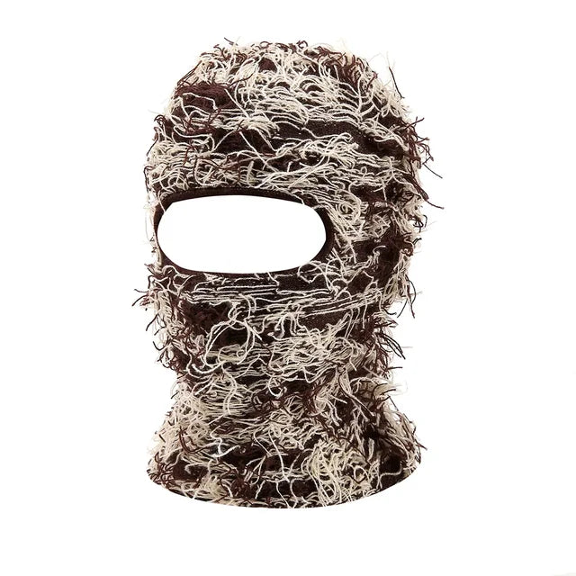 Premium Hip Hop Balaclava Beanie – Distressed Knit Ski Mask for Women, Camouflage Fuzzy Full Face Ski Hat, Outdoor Winter 