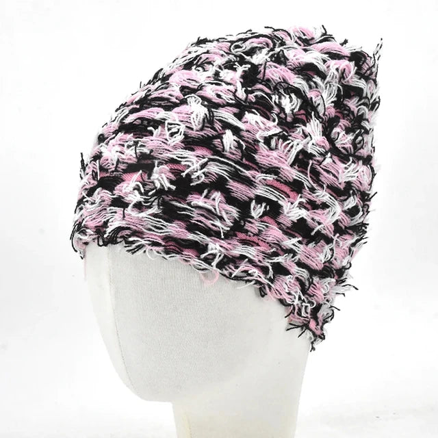 Premium Hip Hop Balaclava Beanie – Distressed Knit Ski Mask for Women, Camouflage Fuzzy Full Face Ski Hat, Outdoor Winter 
