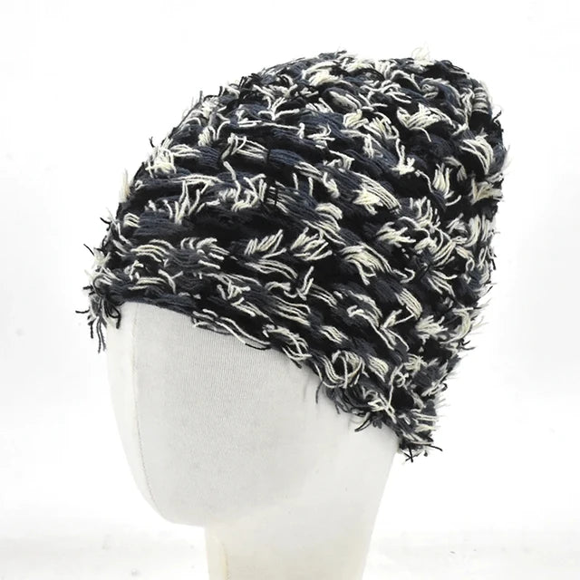 Premium Hip Hop Balaclava Beanie – Distressed Knit Ski Mask for Women, Camouflage Fuzzy Full Face Ski Hat, Outdoor Winter 