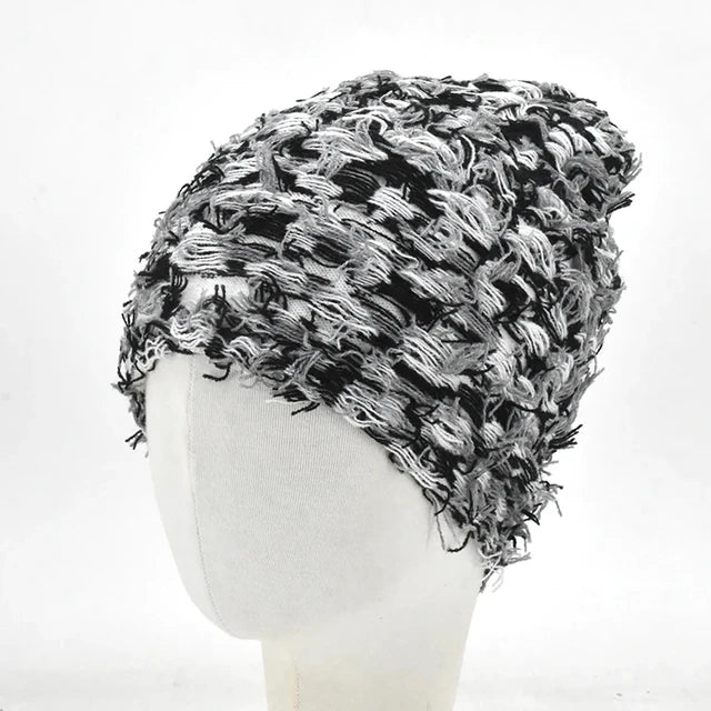 Premium Hip Hop Balaclava Beanie – Distressed Knit Ski Mask for Women, Camouflage Fuzzy Full Face Ski Hat, Outdoor Winter 