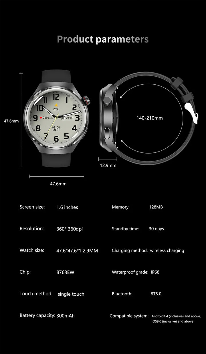 Premium GPS-Smartwatch für Männer und Frauen | 360° AMOLED-Display, NFC, Bluetooth-Anruf, IP68 wasserdicht, Herzfrequenzmonitor, Fitness-Tracker, Schlafüberwachung, Mehrsportmodi