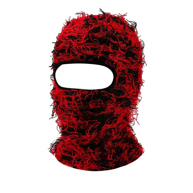 Premium Hip Hop Balaclava Beanie – Distressed Knit Ski Mask for Women, Camouflage Fuzzy Full Face Ski Hat, Outdoor Winter 