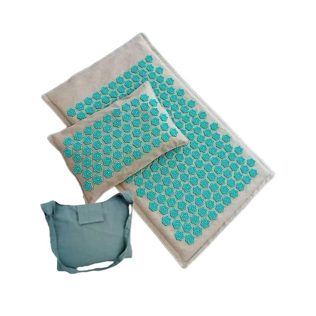 Premium Kokosnuss-Palmen-Akupressur-Yogamatten-Set – 74x44cm Natur-Leinen-Kissen & Kissen für Entspannung – Leicht, tragbar, mit Canvas-Tasche – Erhältlich in Hellblau, Lila, Grün, Dunkellila