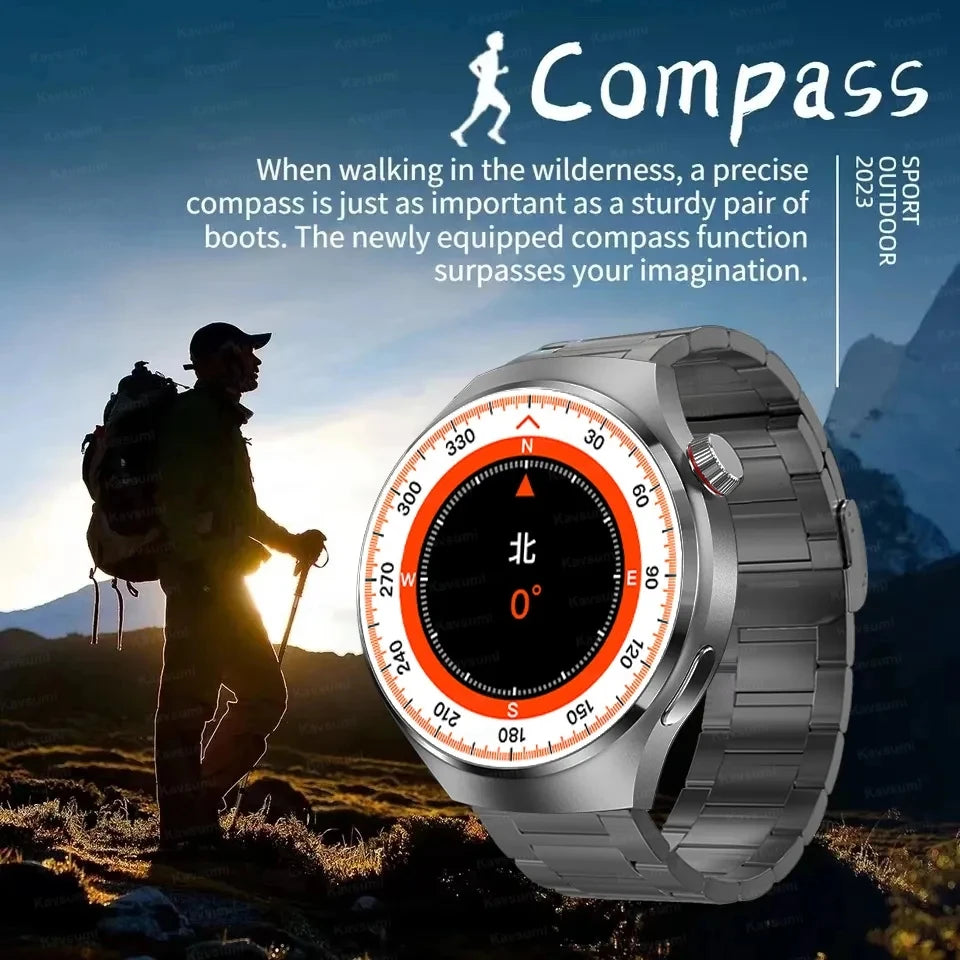 Premium GPS-Smartwatch für Männer und Frauen | 360° AMOLED-Display, NFC, Bluetooth-Anruf, IP68 wasserdicht, Herzfrequenzmonitor, Fitness-Tracker, Schlafüberwachung, Mehrsportmodi