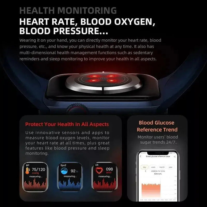 Premium GPS-Smartwatch für Männer und Frauen - Immer aktivem Display, Körpertemperaturüberwachung, Bluetooth-Anruf, NFC, kompatibel mit iOS und Android, hochauflösend