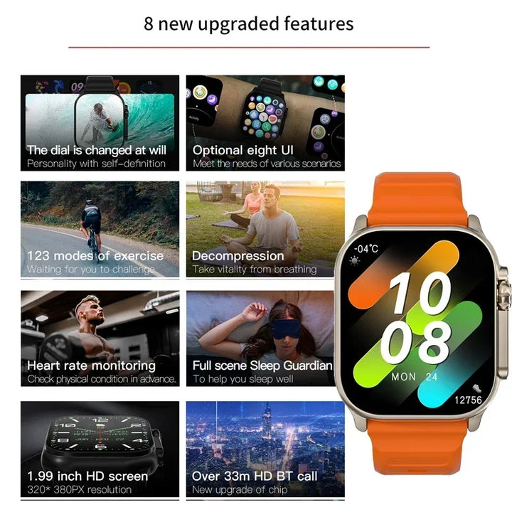 Luxus-Smartwatch für Männer und Frauen – 49 mm Bluetooth GPS-Tracker, NFC, Musiksteuerung, kabelloses Laden, hochwertige Fitnessuhr – Gesundheitsüberwachung