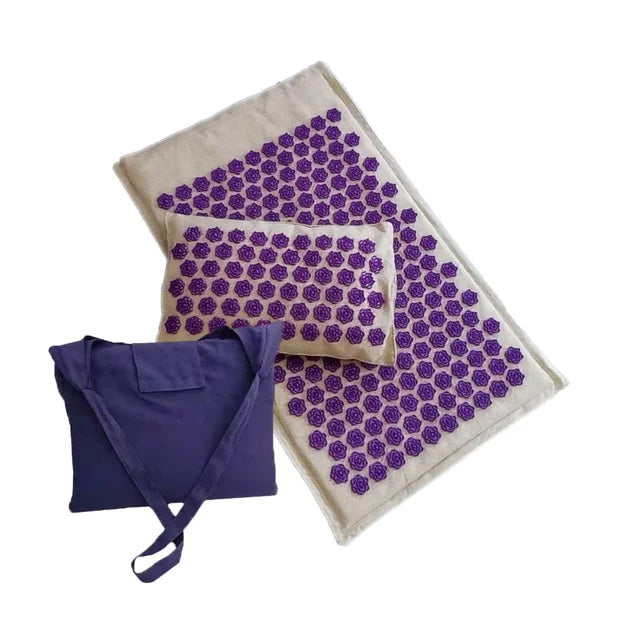 Premium Kokosnuss-Palmen-Akupressur-Yogamatten-Set – 74x44cm Natur-Leinen-Kissen & Kissen für Entspannung – Leicht, tragbar, mit Canvas-Tasche – Erhältlich in Hellblau, Lila, Grün, Dunkellila