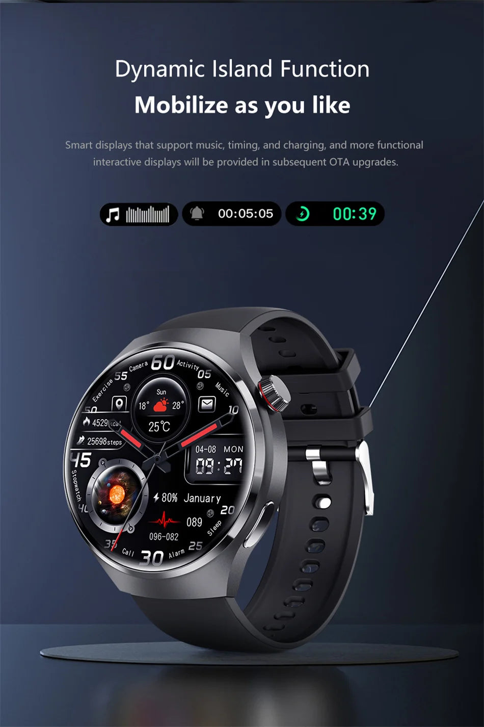 Premium GPS-Smartwatch für Männer und Frauen | 360° AMOLED-Display, NFC, Bluetooth-Anruf, IP68 wasserdicht, Herzfrequenzmonitor, Fitness-Tracker, Schlafüberwachung, Mehrsportmodi
