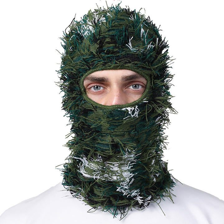 Premium Hip Hop Balaclava Beanie – Distressed Knit Ski Mask for Women, Camouflage Fuzzy Full Face Ski Hat, Outdoor Winter 