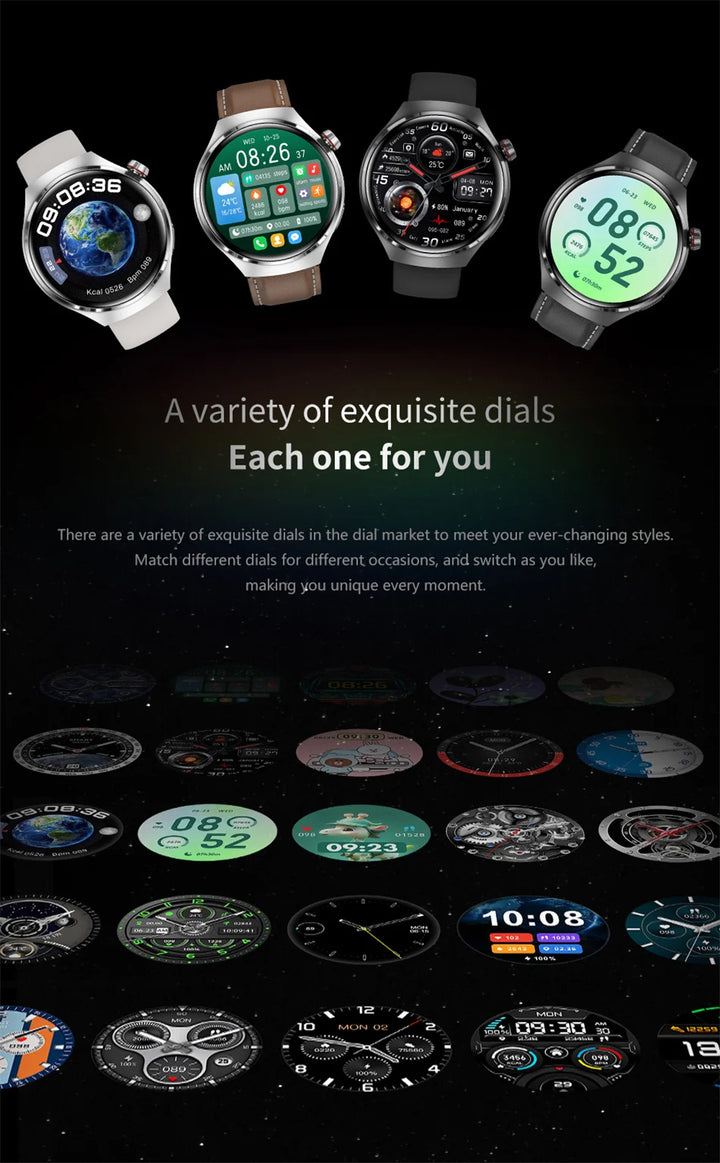 Premium GPS-Smartwatch für Männer und Frauen | 360° AMOLED-Display, NFC, Bluetooth-Anruf, IP68 wasserdicht, Herzfrequenzmonitor, Fitness-Tracker, Schlafüberwachung, Mehrsportmodi