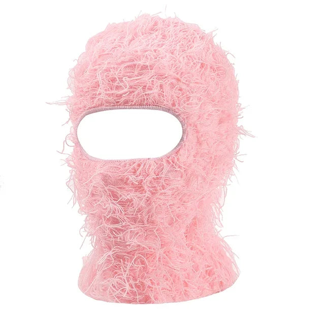 Premium Hip Hop Balaclava Beanie – Distressed Knit Ski Mask for Women, Camouflage Fuzzy Full Face Ski Hat, Outdoor Winter 