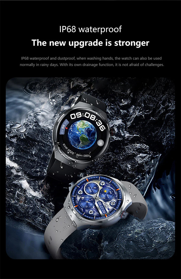 Premium GPS-Smartwatch für Männer und Frauen | 360° AMOLED-Display, NFC, Bluetooth-Anruf, IP68 wasserdicht, Herzfrequenzmonitor, Fitness-Tracker, Schlafüberwachung, Mehrsportmodi