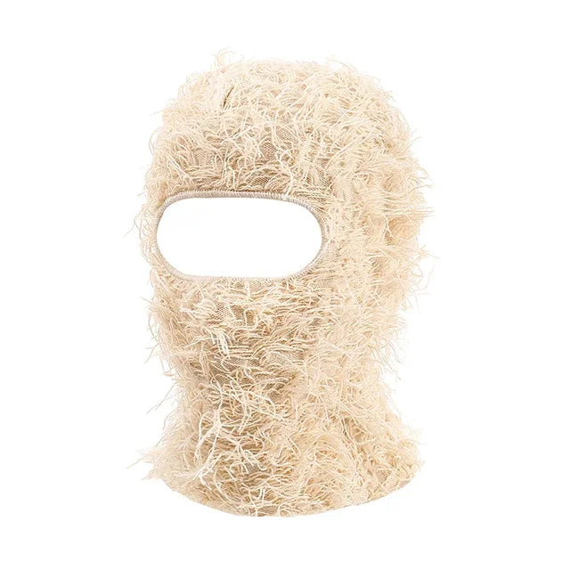 Premium Hip Hop Balaclava Beanie – Distressed Knit Ski Mask for Women, Camouflage Fuzzy Full Face Ski Hat, Outdoor Winter 