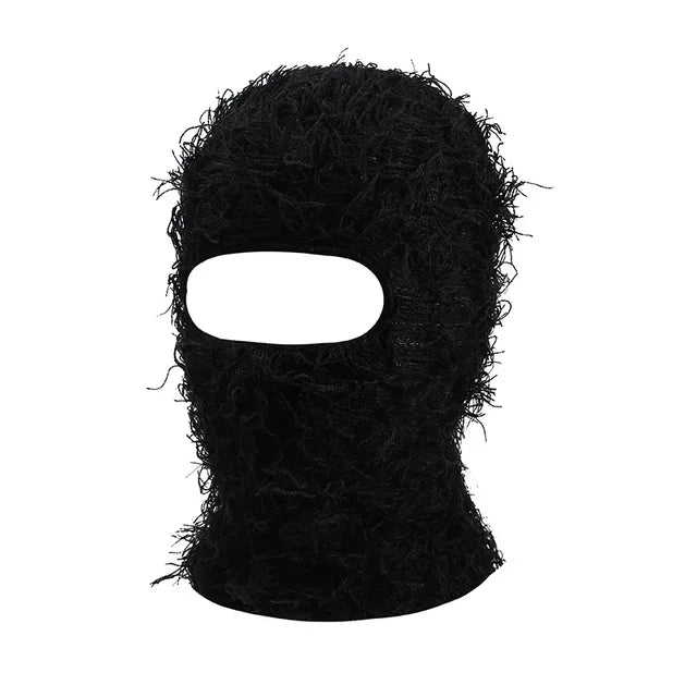 Premium Hip Hop Balaclava Beanie – Distressed Knit Ski Mask for Women, Camouflage Fuzzy Full Face Ski Hat, Outdoor Winter 