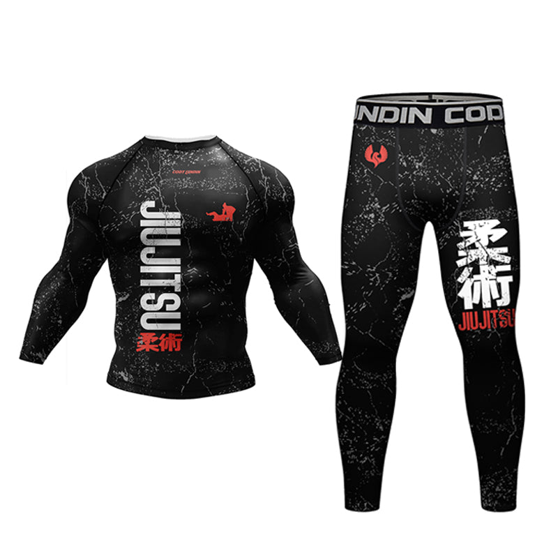 Premium Jiu Jitsu Rash Guard Set – 4-Piece MMA Sportswear Kit for Men, Includes Kimono T-shirt, Pants, Muay Thai Shorts, and 