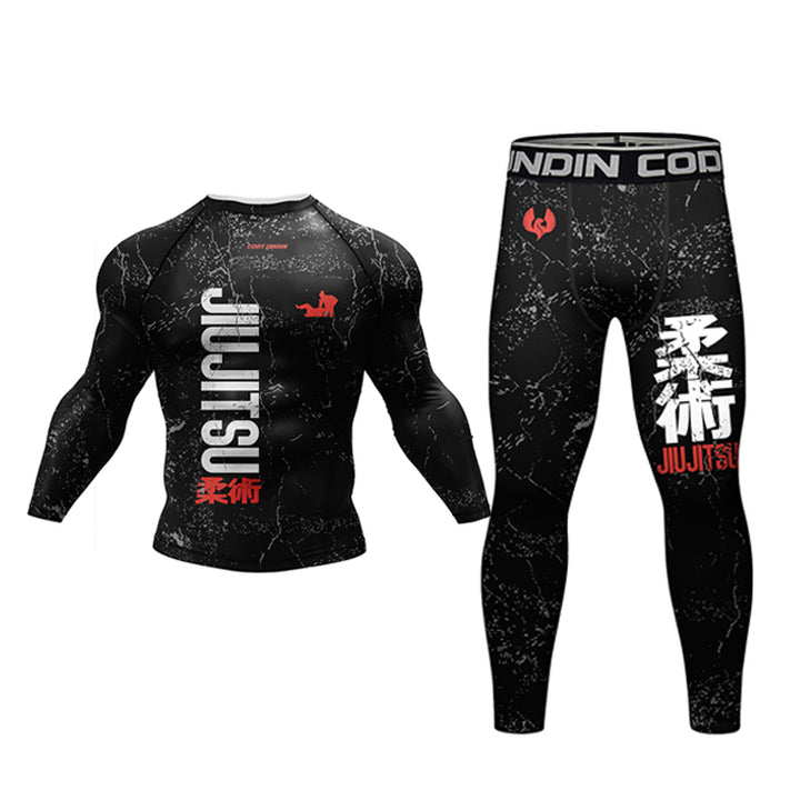 Premium Jiu Jitsu Rash Guard Set – 4-Piece MMA Sportswear Kit for Men, Includes Kimono T-shirt, Pants, Muay Thai Shorts, and 