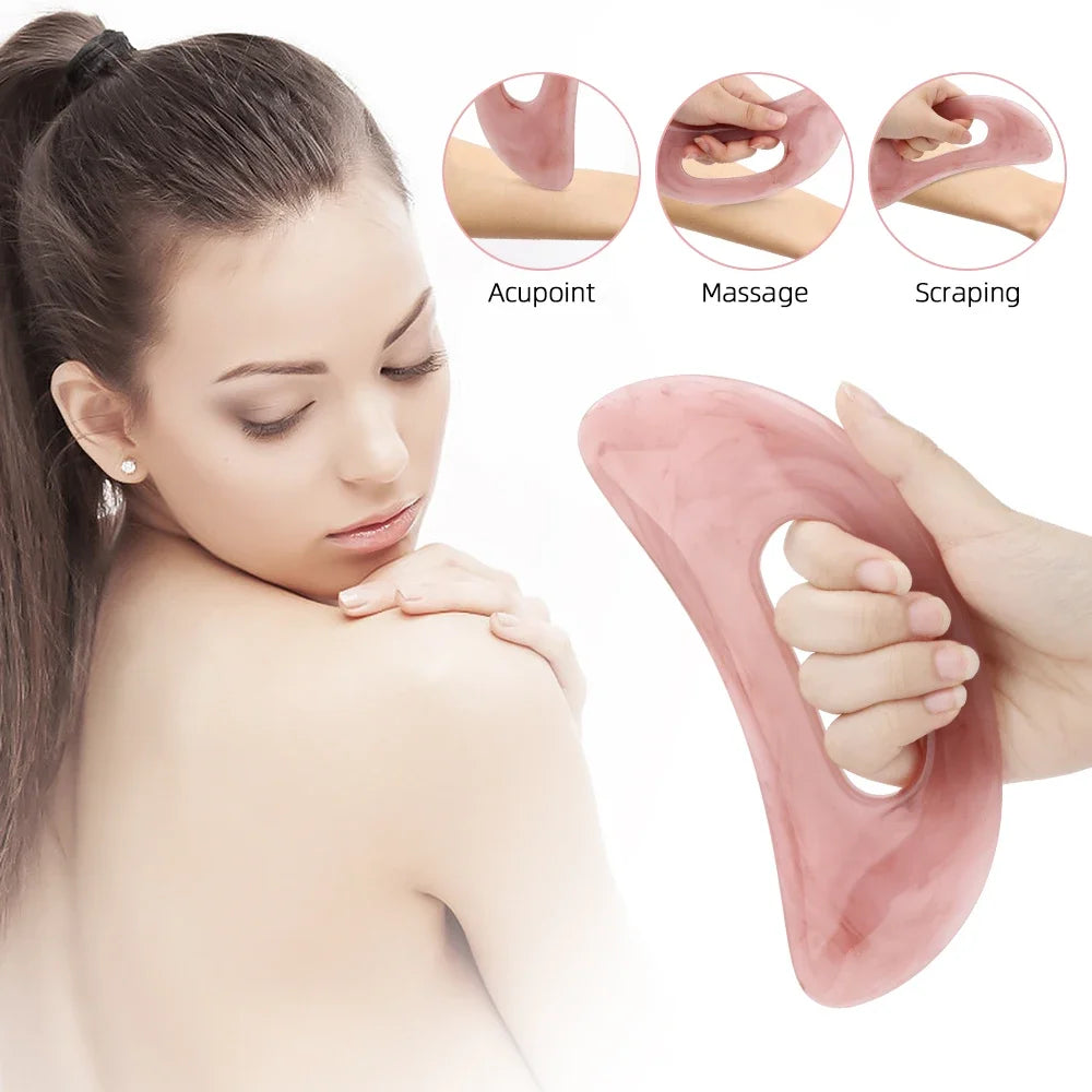 Premium Gua Sha Board Resin Massager Scraper for Face Neck Back Acupuncture Therapy - Yellow Green Beige - Massage Tool for 