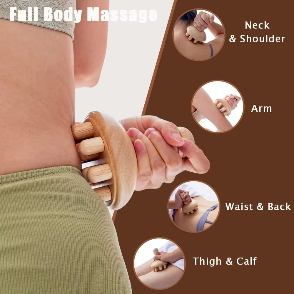Premium Wooden Therapy Massage Tools – Complete Set for Body Shaping, Anti-Cellulite, Lymphatic Drainage, and Waist Sculpting, Ergonomic Design for Professional and Home Use