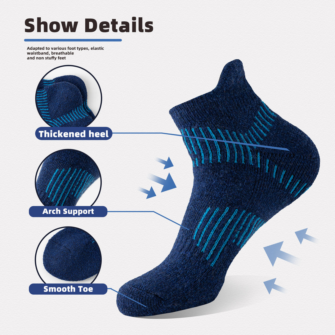 Premium Compression Socks for Men & Women – 6 Pairs Sweat Absorbing Ankle Socks for Hiking, Running, Sports – Low Cut, 