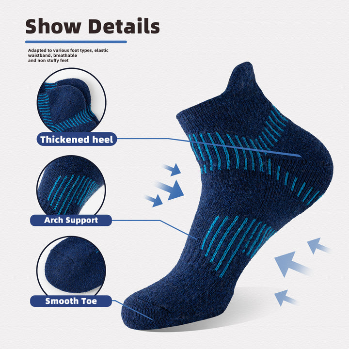 Premium Compression Socks for Men & Women – 6 Pairs Sweat Absorbing Ankle Socks for Hiking, Running, Sports – Low Cut, 