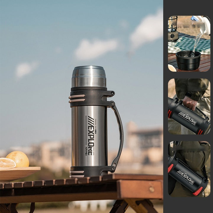Premium Isolierte Edelstahl-Wasserflasche – 4L Thermoskanne, doppelte Vakuumisolierung, auslaufsicher, weicher Griff, Behälter für heiße und kalte Getränke für den Außenbereich, Kaffee-/Teeflasche mit Tragegurt