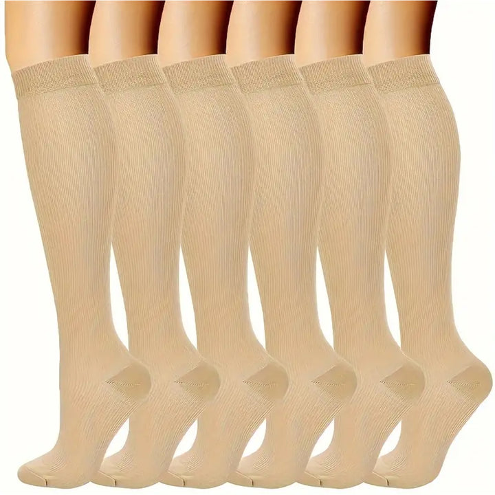 Premium Compression Socks for Men & Women – 6 Pairs, Black & Skin Color – Support for Varicose Veins, Swelling, Recovery, 