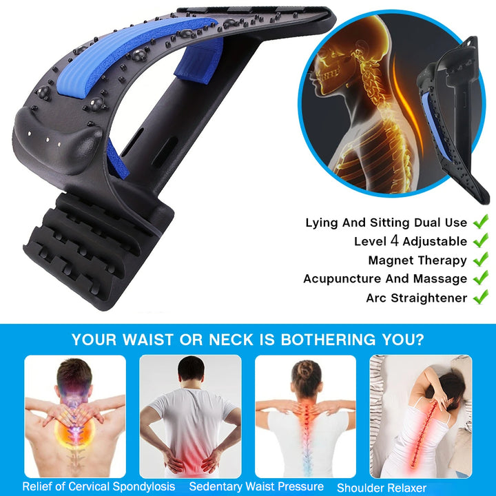 Hochwertiger 4-stufiger Nacken- und Rückenstrecker mit Magnetotherapie - Verstellbare Unterstützung für die Halswirbelsäule zur Schmerzlinderung, Massagegerät für die Lenden- und obere Rückenregion für Zuhause und Büro