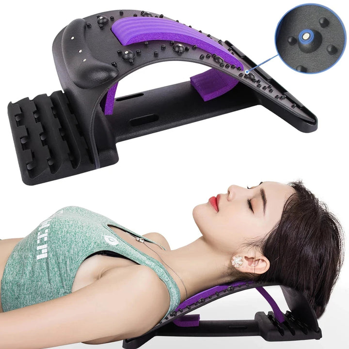 Hochwertiger 4-stufiger Nacken- und Rückenstrecker mit Magnetotherapie - Verstellbare Unterstützung für die Halswirbelsäule zur Schmerzlinderung, Massagegerät für die Lenden- und obere Rückenregion für Zuhause und Büro
