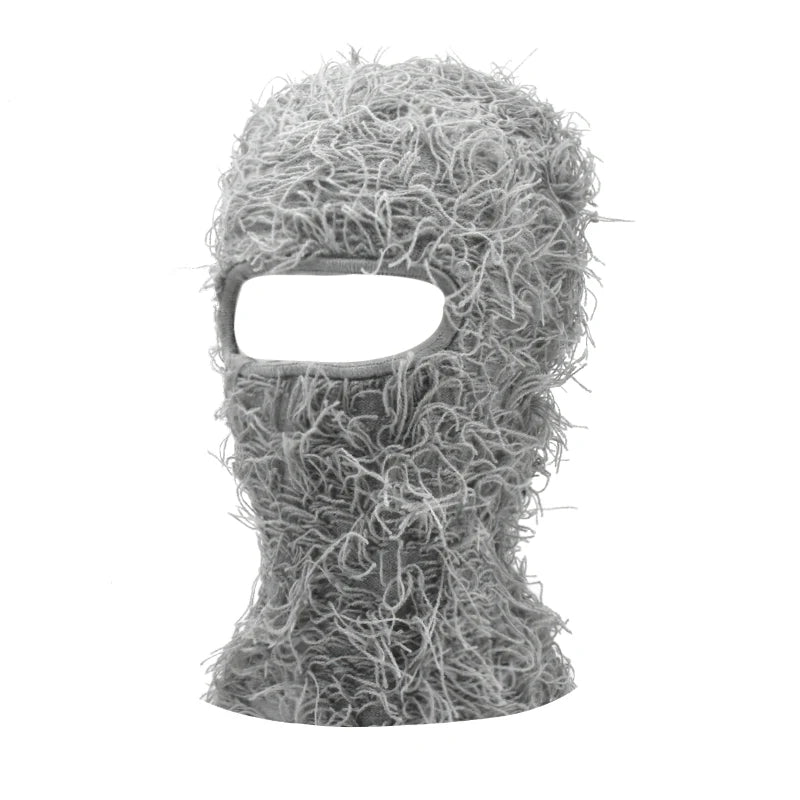 Premium Hip Hop Balaclava Beanie – Distressed Knit Ski Mask for Women, Camouflage Fuzzy Full Face Ski Hat, Outdoor Winter 