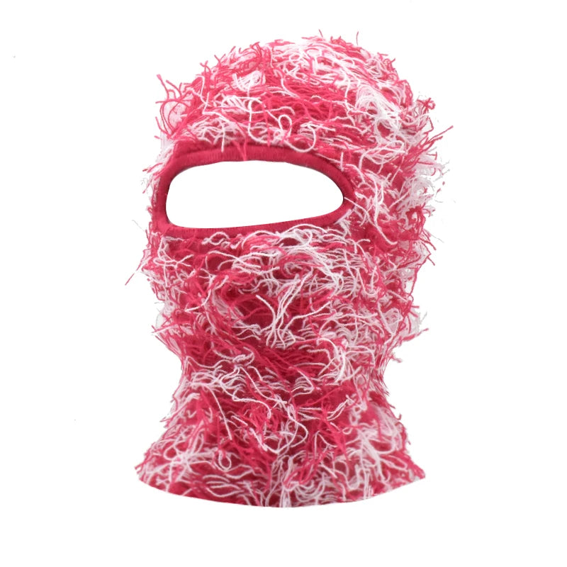 Premium Hip Hop Balaclava Beanie – Distressed Knit Ski Mask for Women, Camouflage Fuzzy Full Face Ski Hat, Outdoor Winter 