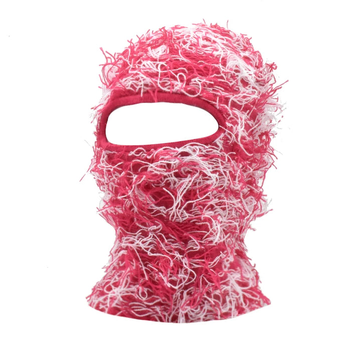 Premium Hip Hop Balaclava Beanie – Distressed Knit Ski Mask for Women, Camouflage Fuzzy Full Face Ski Hat, Outdoor Winter 