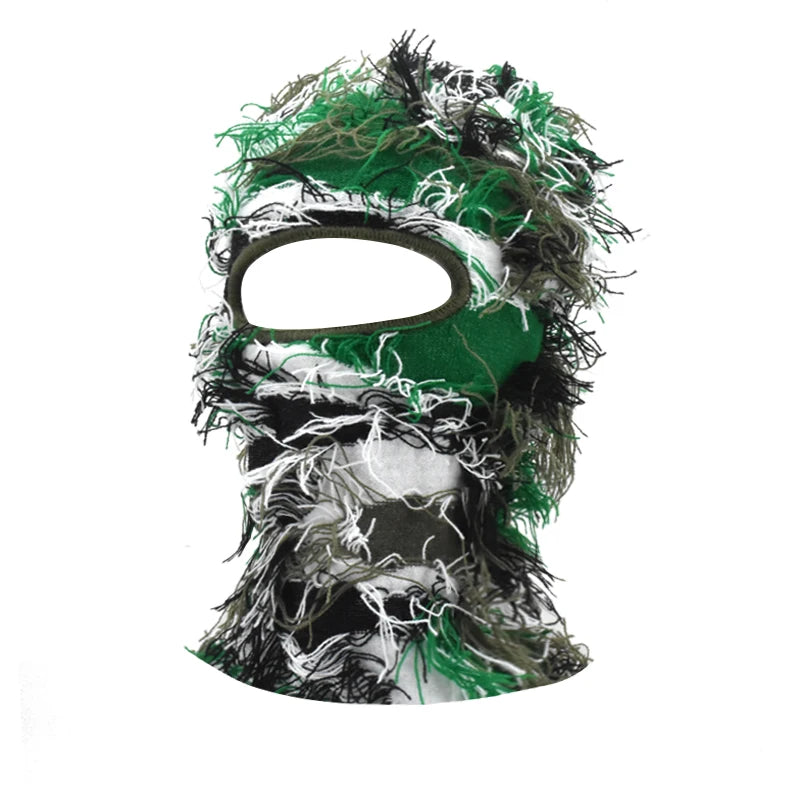 Premium Hip Hop Balaclava Beanie – Distressed Knit Ski Mask for Women, Camouflage Fuzzy Full Face Ski Hat, Outdoor Winter 