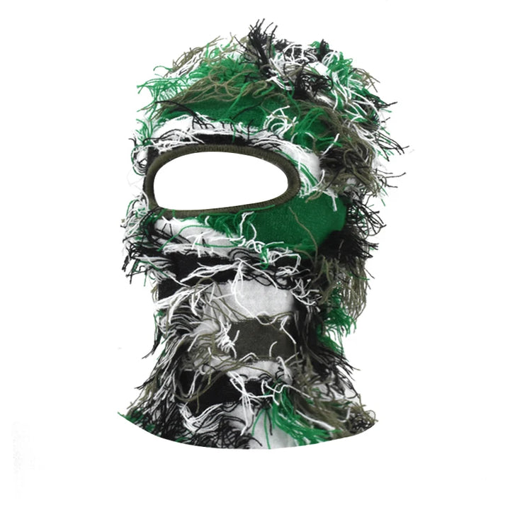 Premium Hip Hop Balaclava Beanie – Distressed Knit Ski Mask for Women, Camouflage Fuzzy Full Face Ski Hat, Outdoor Winter 