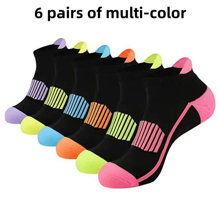 Premium Compression Socks for Men & Women – 6 Pairs Sweat Absorbing Ankle Socks for Hiking, Running, Sports – Low Cut, 