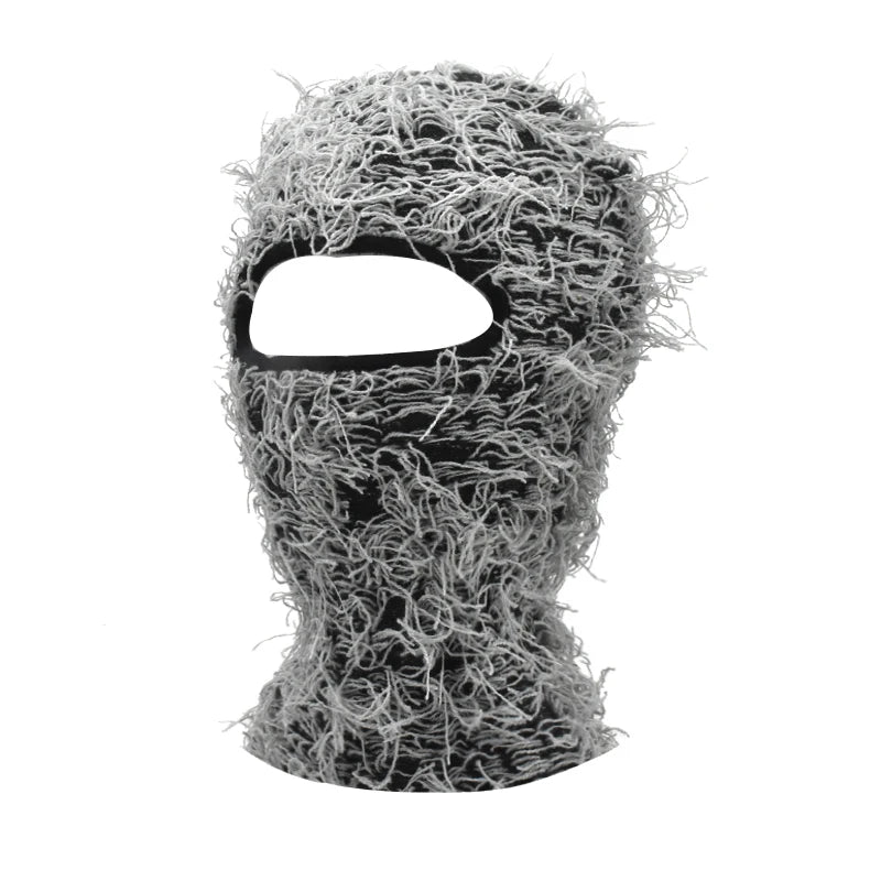 Premium Hip Hop Balaclava Beanie – Distressed Knit Ski Mask for Women, Camouflage Fuzzy Full Face Ski Hat, Outdoor Winter 