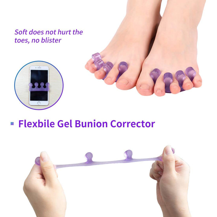 Premium Silikonzehenseparator (2 Stück) - Flexible Gelzehenabstandshalter für Nagellack & Pediküre - Weich, bequem und ideal für Hallux Valgus & Hammerzehen - 5 Farben verfügbar, Einheitsgröße passt den meisten