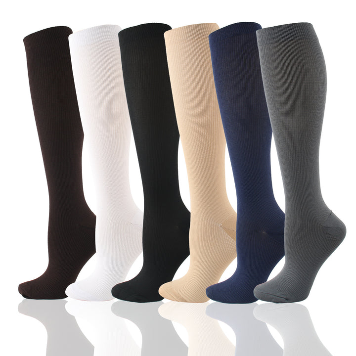 Premium Compression Socks for Men & Women – 6 Pairs, Black & Skin Color – Support for Varicose Veins, Swelling, Recovery, 
