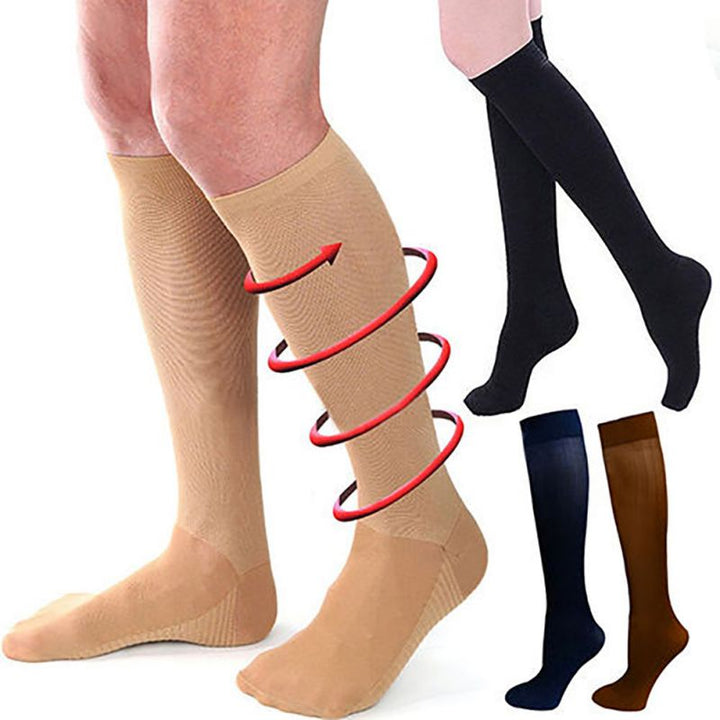Premium Compression Socks for Men & Women – 6 Pairs, Black & Skin Color – Support for Varicose Veins, Swelling, Recovery, 