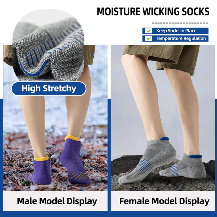 Premium Compression Socks for Men & Women – 6 Pairs Sweat Absorbing Ankle Socks for Hiking, Running, Sports – Low Cut, 