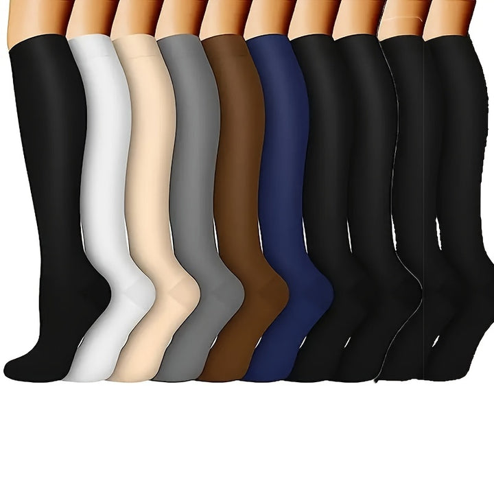 Premium Compression Socks for Men & Women – 6 Pairs, Black & Skin Color – Support for Varicose Veins, Swelling, Recovery, 