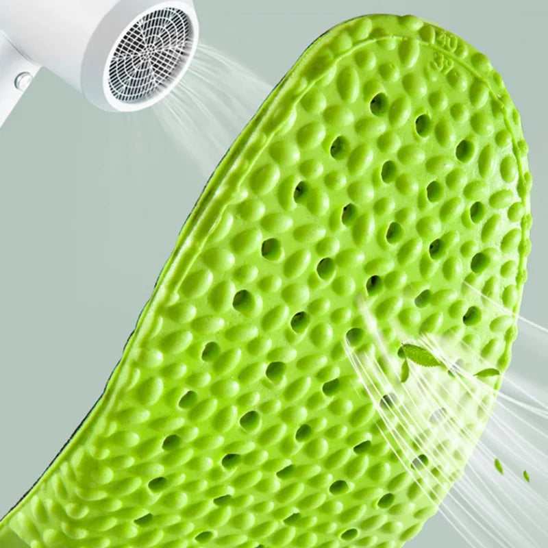 Premium Sports Insoles - Green PU Memory Foam with Breathable Shock Absorption, Arch Support for Plantar Fasciitis, Heel Pain