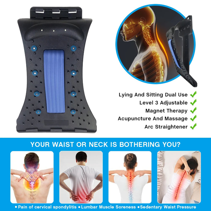 Hochwertiger 4-stufiger Nacken- und Rückenstrecker mit Magnetotherapie - Verstellbare Unterstützung für die Halswirbelsäule zur Schmerzlinderung, Massagegerät für die Lenden- und obere Rückenregion für Zuhause und Büro